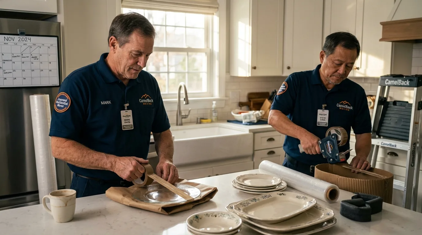 Professional crew packing kitchen dishware in Jacksboro, TX